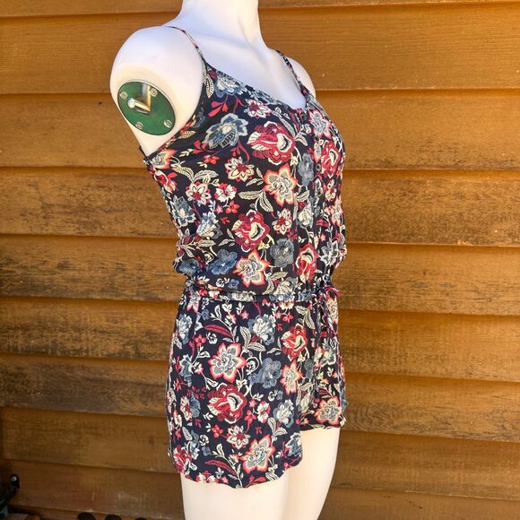 Aeropostale Womens Navy Blue Floral Romper With Adjustable Straps & Elastic Wais - Picture 6 of 8